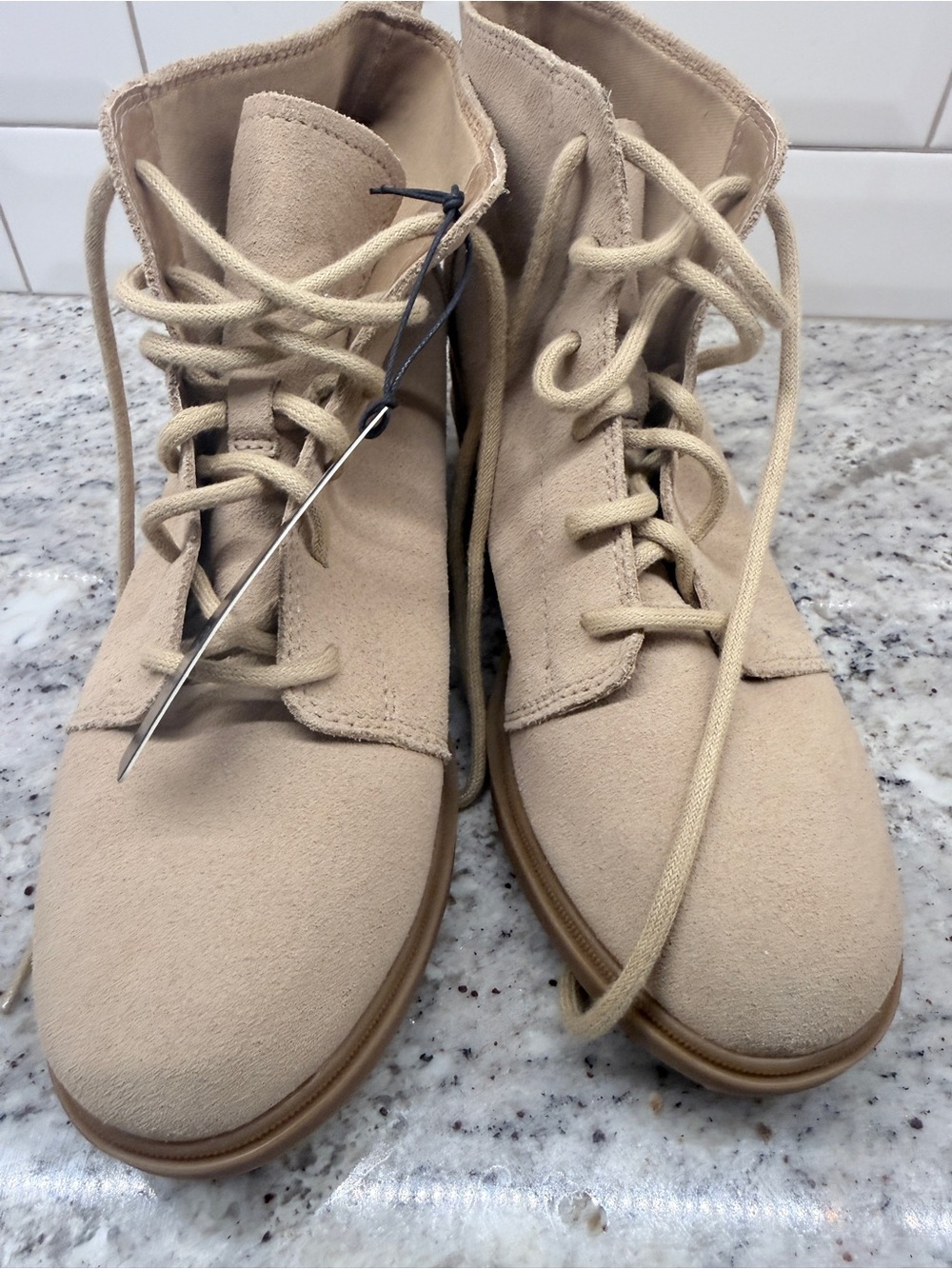Sorel Beige Suede Lace-Up Wedge Ankle Boot - Picture 3 of 4
